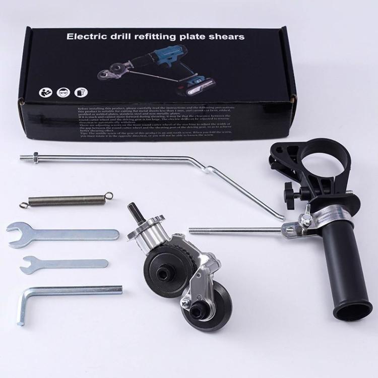 نمای کلی محتویات و بسته بندی تبدیل دریل به قیچی ورق بر A10173