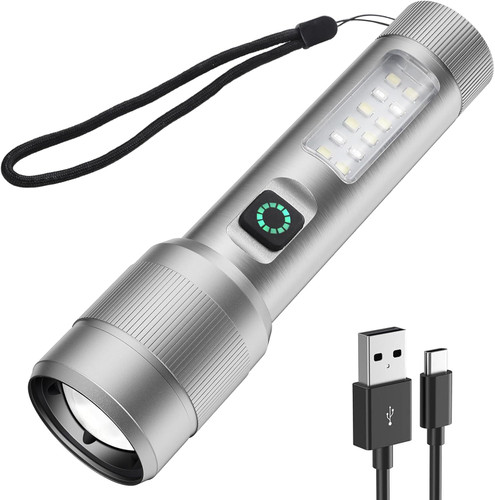 چراغ قوه شارژی قوی زوم دار A10292 / باتری ۱۲۰۰ میلی آمپر / بدنه آلومینیومی کمپینگ